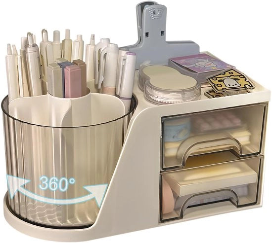 Penhouder Opbergdoos con 8 Compartimenti, Capacità Elevata, Cassetto a Doppia Lentezza Transparente, Ideale per Colori Pastello e Diverse Attrezzature da Ufficio