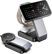 Caricabatteria Induttivo Magnetico 3-in-1 per iPhone 15/14/13 Pro Max - Caricatore Senza Fili per iWatch 9 Ultra 8 - Airpods Pro 3/2 con Luce