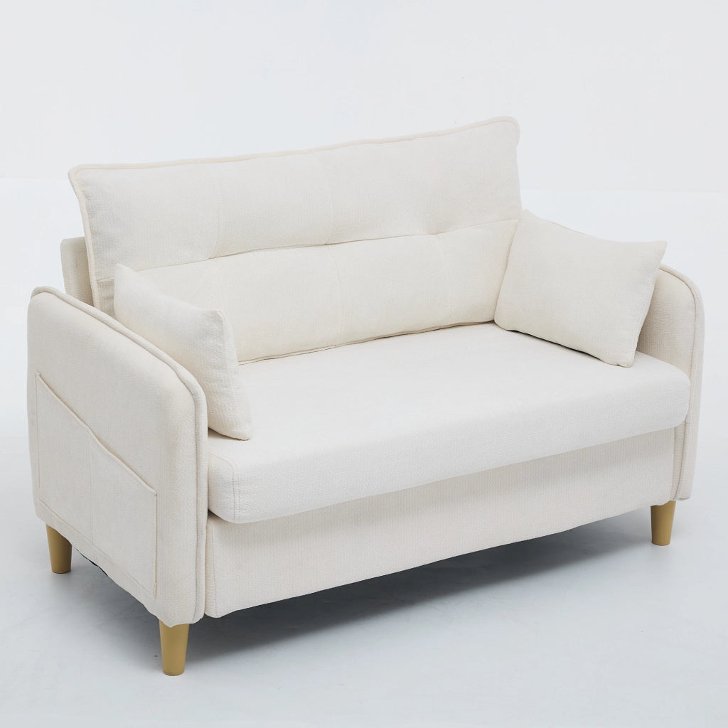 Divano 2 Posti con Braccioli ¨C MINIMAL ¨C Tessuto Chenille, Beige, con Tasche Laterali