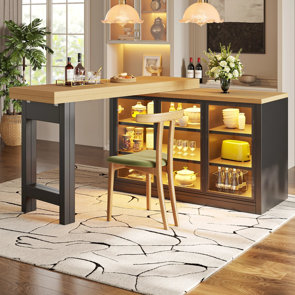 TAVOLO da pranzo estensibile 120-197 cm nero con mobile laterale e vetro