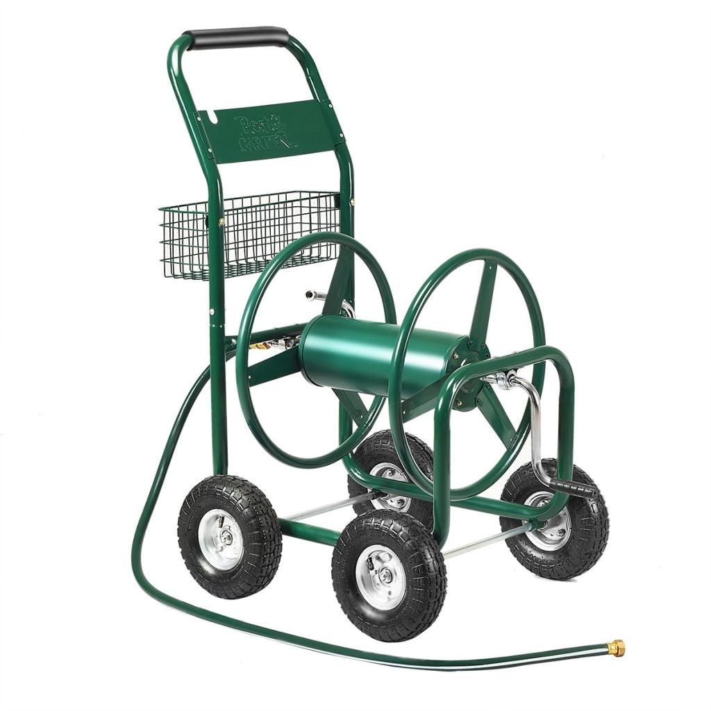 Carrello avvolgitubo professionale da giardino con ruote Avvolgitore tubo in metallo Verde