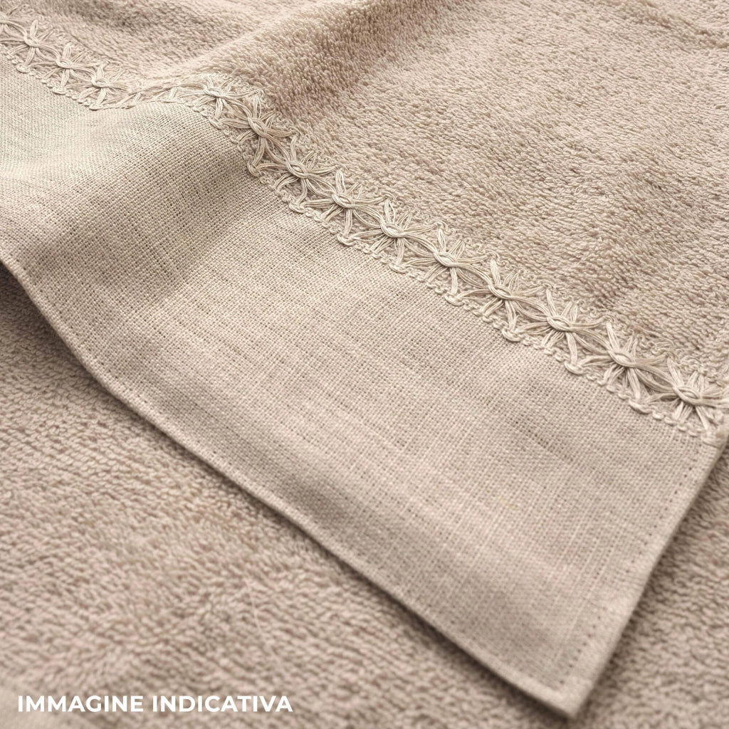 Set Spugna 4 Pezzi Asciugamani Viso + Ospite con Balza e Trina di Lino Garrini Bryanna Denim
