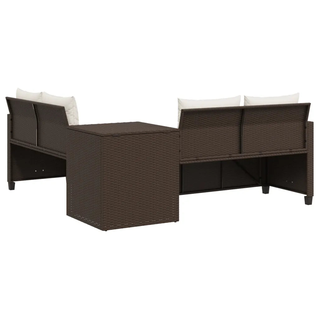 Divano da Giardino con Tavolo e Cuscini a L-Sofa da Giardino-Divano da esterno Marrone Polyrattan 764401
