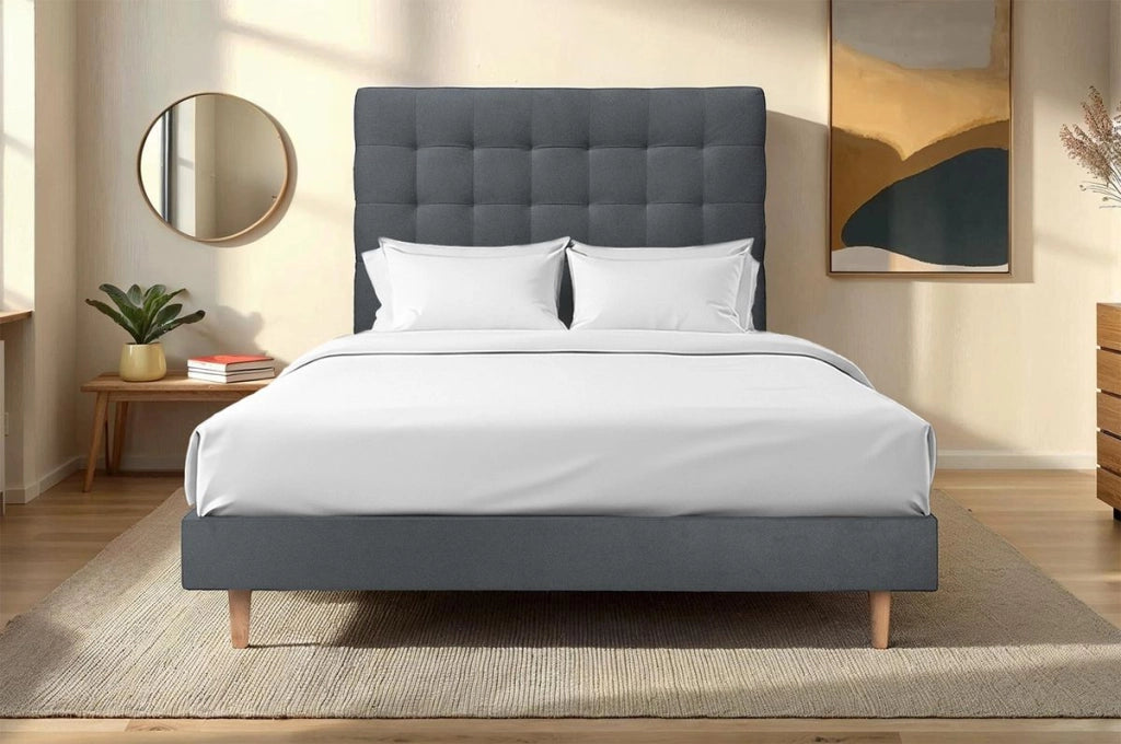 Letto 135x190 cm con testiera imbottita - Tessuto velluto