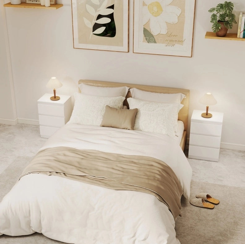 COMODINO Set da 2 pezzi con 3 cassetti 40x30x59,5 cm Bianco MDF