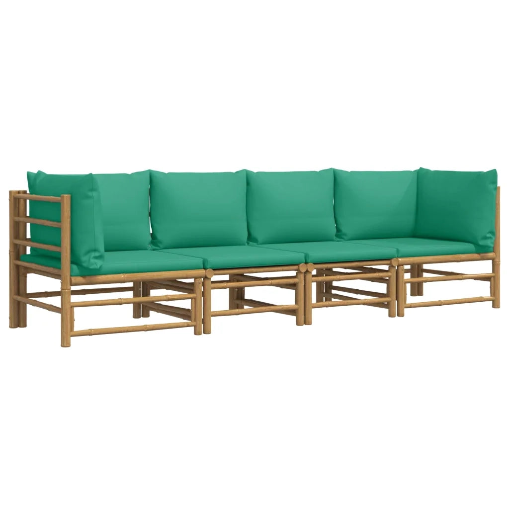 Set Salotto da Giardino 4pz | Set di Mobili da Esterno con Cuscini Verdi Bamb¨´