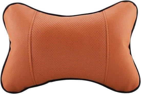 Supporto Cervicale per Auto con Cuscino Respirante e Cintura Elastica - Copertura Rimovibile in Pelle Marrone