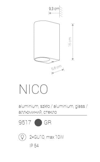 Applique esterno Nowodvorski NICO II grafite 2xGU10 IP54