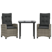 Set da Pranzo da Giardino 3 pz | Set Salotto da Giardino con Cuscini in Polyrattan Grigio