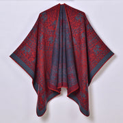 Sciarpa calda e spessa in stile retr¨°, mantella jacquard con spacco per donna