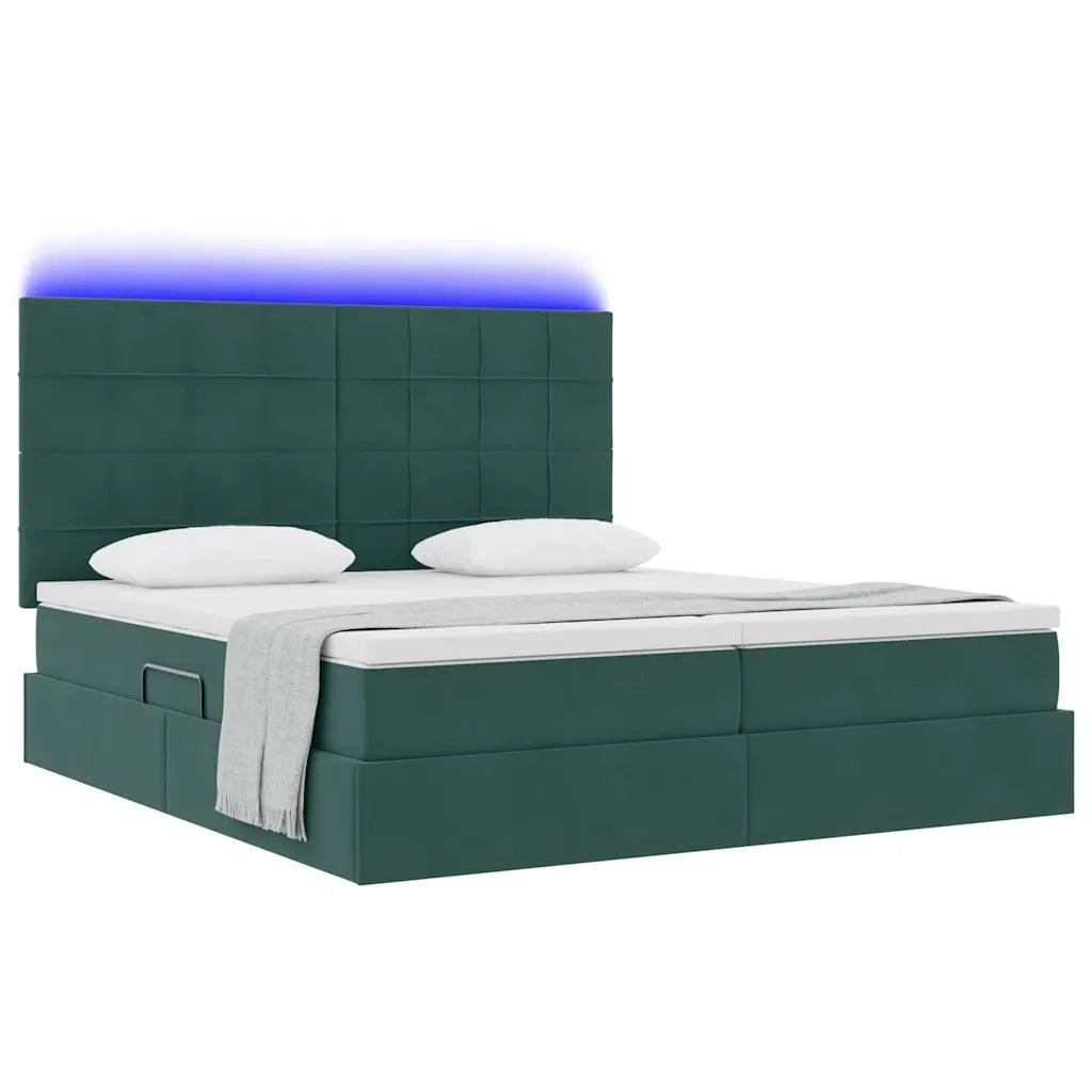 Letto con luci a strisce a LED Verde Scuro 180 x 200 cm Velluto