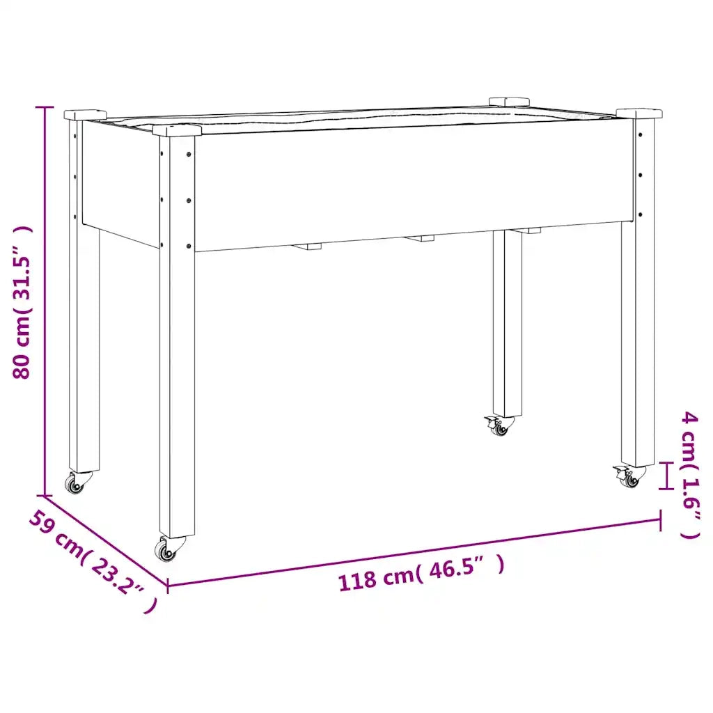 Fioriera pratica su ruote per balcone o giardino 118 x 59 x 80 cm realizzata in legno di abete grigio 02_0055338