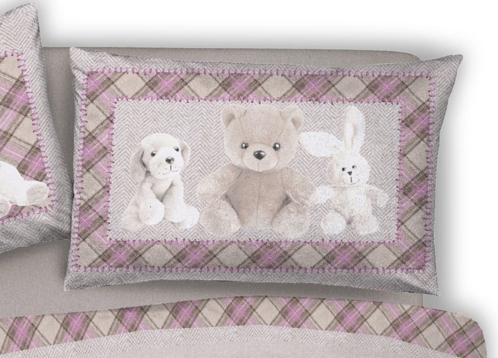Copripiumino Sacco Piumone Pensieri Delicati Cotone Disegno Peluches - Singolo - Rosa