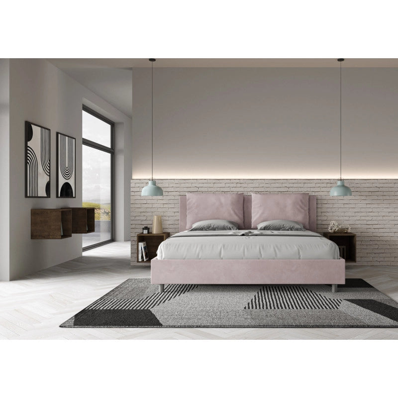 Letto imbottito Matrimoniale 180x200 cm Antea - Con rete,Glicine,Microfibra