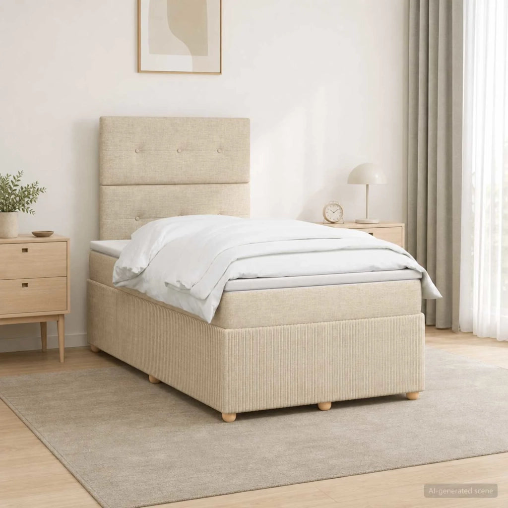 Letto Box Spring LED con Materasso Crema 120 x 190 cm Tessuto 3455816