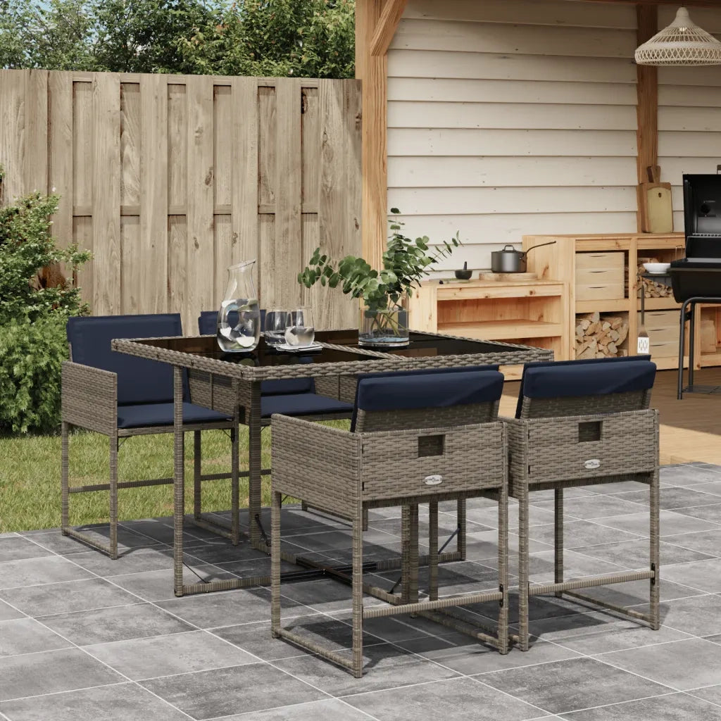 Set da pranzo da giardino da 5 pz con Cuscini in Polyrattan Grigio 3278028