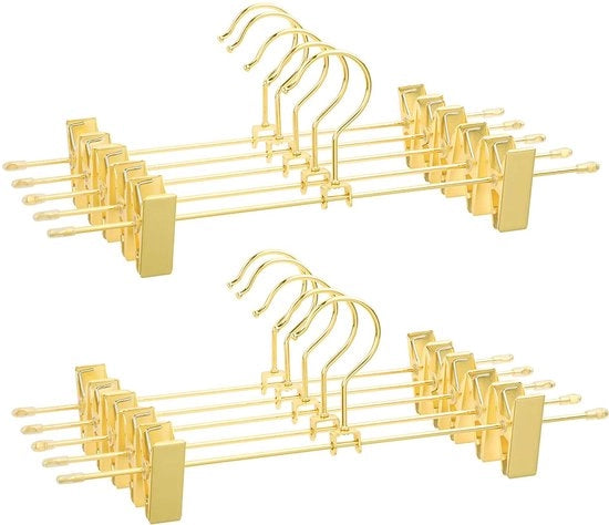 Hangers per abito in metallo da 10 pezzi, rettifica per pantaloni 31 cm, 2 tenaglie antiscivolo per gonne e sottovesti, progettati per risparmiare spazio, in acciaio inossidabile, con gancio rotativo 360° in oro. CRI046G01