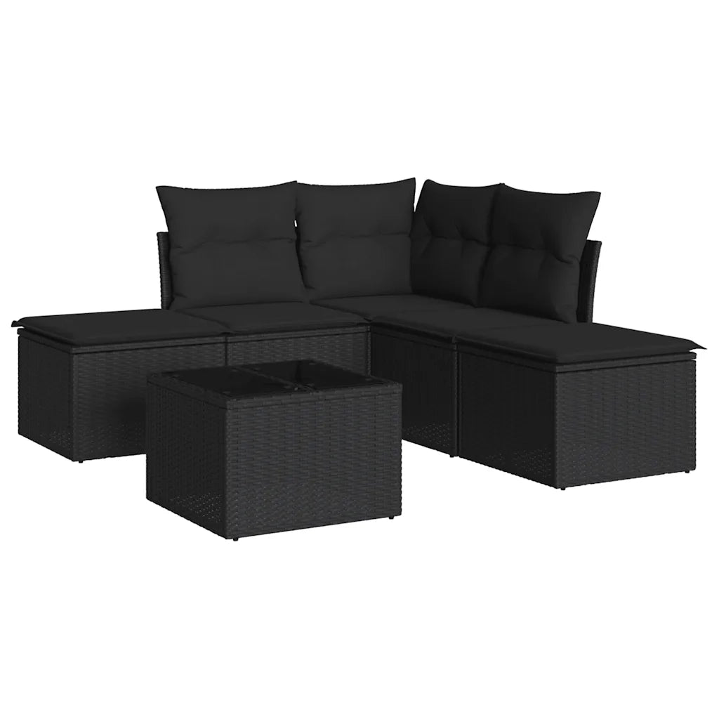 Set Divano da Giardino 6 pz con Cuscini Nero in Polyrattan 3217725
