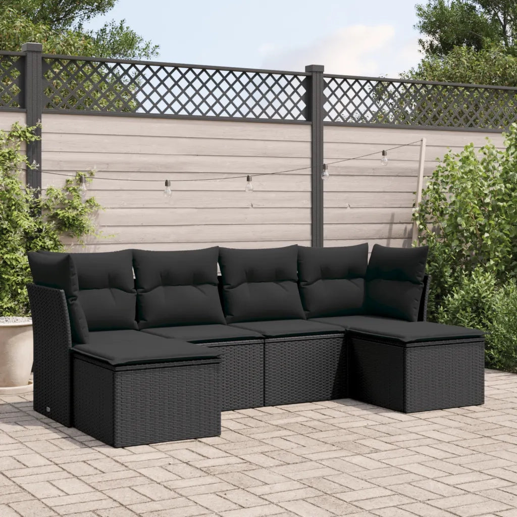 Set Divano da Giardino 6 pz con Cuscini Nero in Polyrattan 3218005