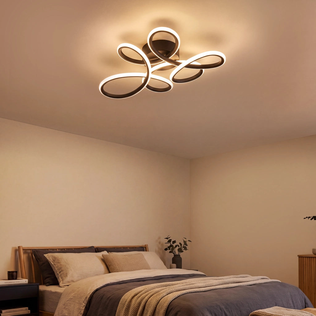 ZMH Lampada da Soffitto LED 24W 3000K Calda Nera Fiore Moderna in Metallo per Camera Ufficio Cucina Corridoio