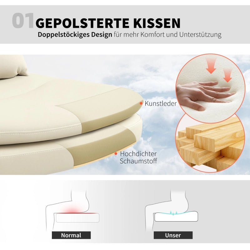 sedia da ufficio girevole in pelle sintetica con doppia imbottitura e 1 cuscino; altezza regolabile; beige; 63 × 67 × 83-93 cm