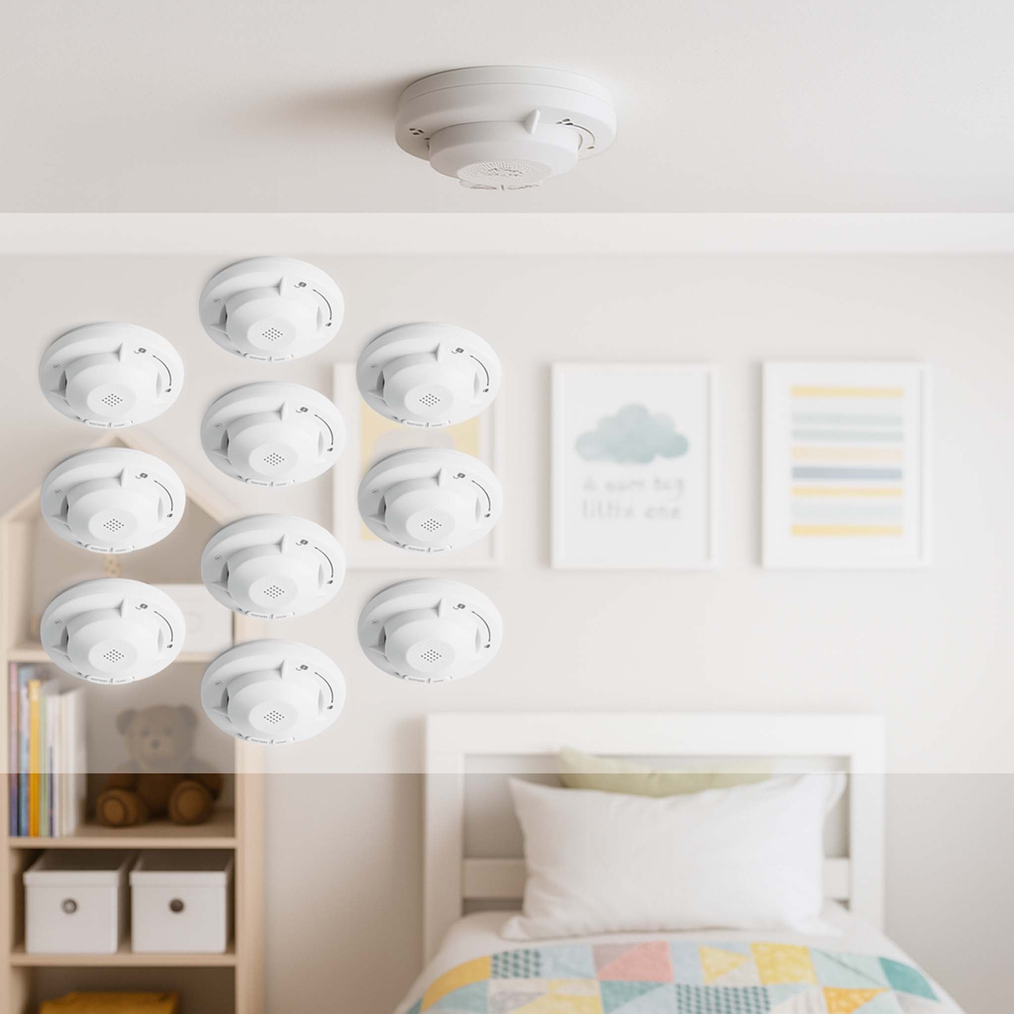 10x Rilevatore di fumo collegabili via radio Batteria da 10 anni e radio frequenza Allarme antincendio fotoelettrico da 810 dB per un'efficace protezione in appartamenti e case