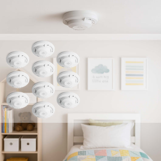 10x Rilevatore di fumo collegabili via radio Batteria da 10 anni e radio frequenza Allarme antincendio fotoelettrico da 810 dB per un'efficace protezione in appartamenti e case