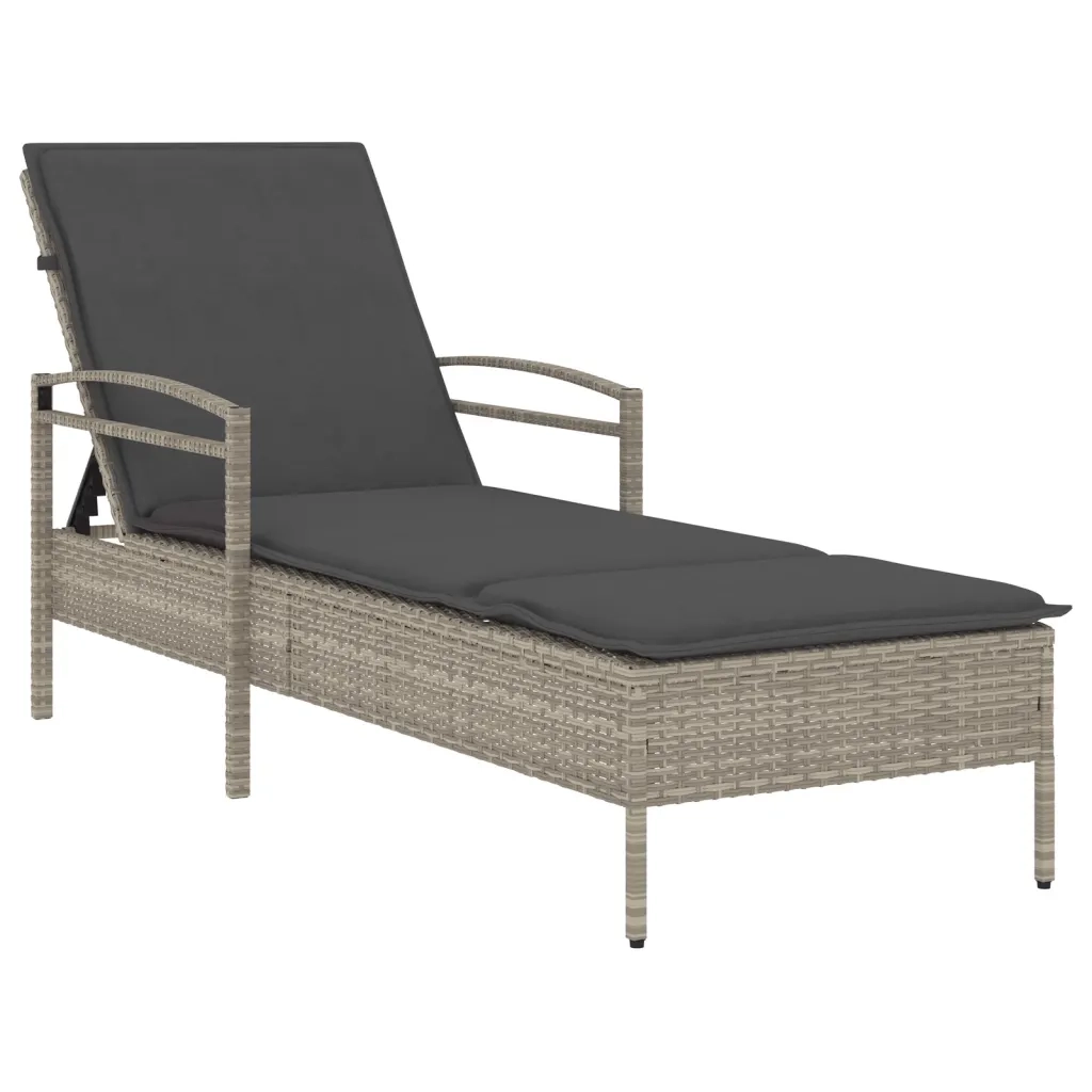 Sdraio da giardino | Lettino con Cuscino Grigio Chiaro 63x200x81 cm in Polyrattan