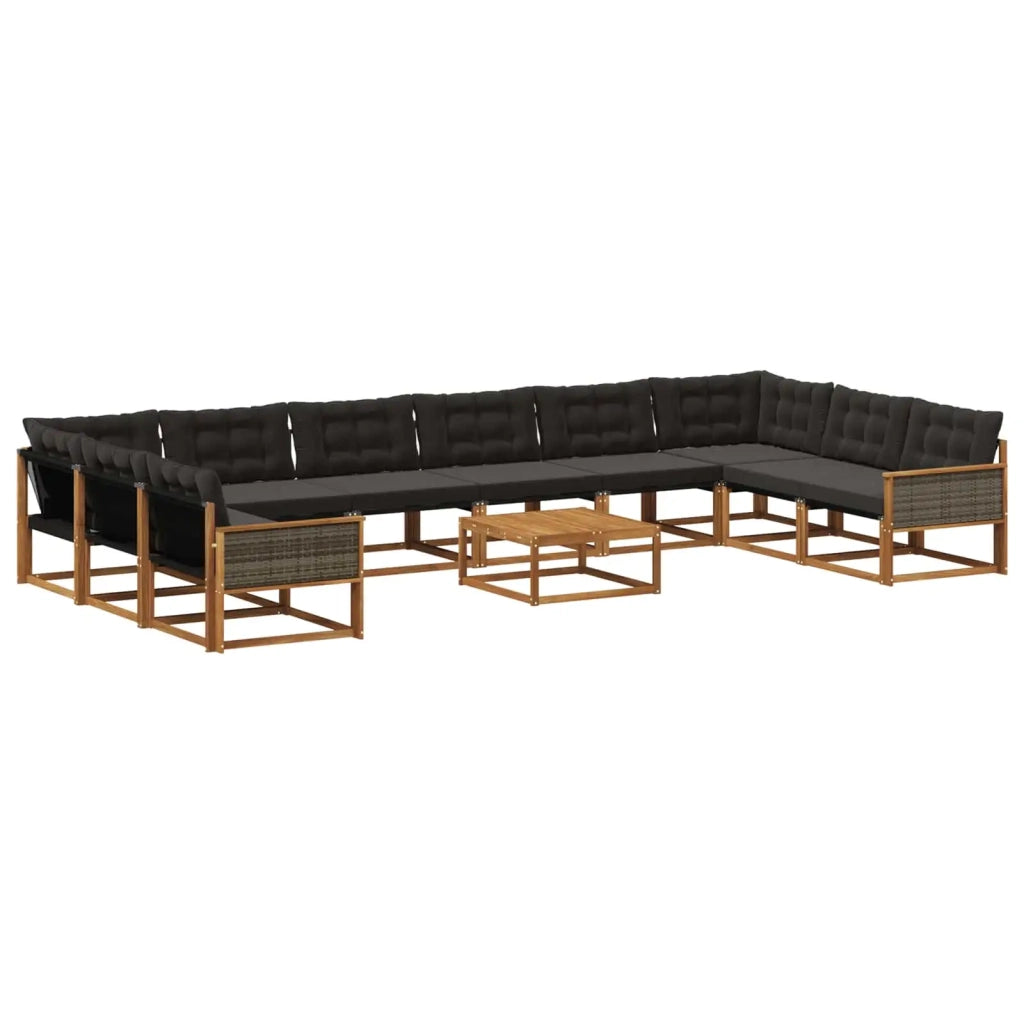 Set di divani da esterno con cuscino 11 pcs Naturale e Nero 3381724