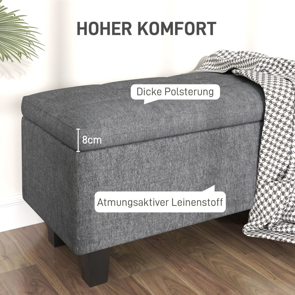Panca imbottita con contenitore grigio scuro, 138 cm
