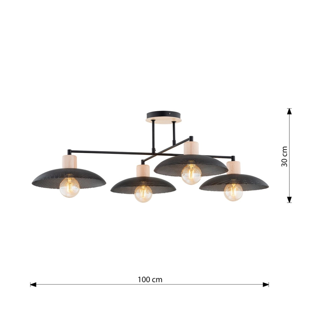 Plafoniera scandinava nera/legno KOBE 100cm 4xE27 Emibig