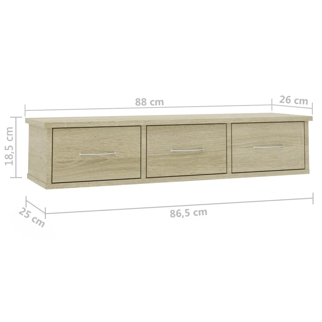 Scaffale Cassetti Parete Rovere Sonoma 88x26x18,5cm Multistrato 800597