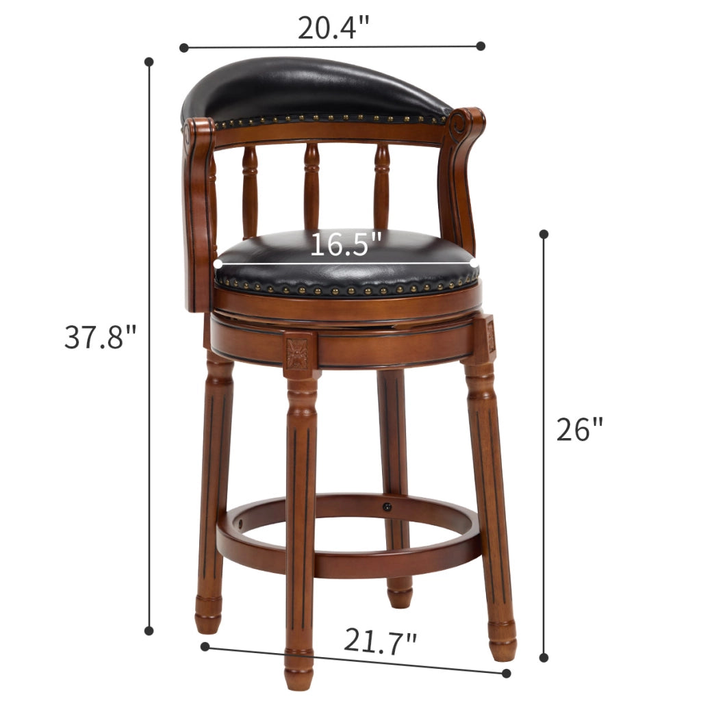 Sgabello da Bar Girevole con Schienale ¨C MINIMAL ¨C Pelle di Vacchetta, Legno, Seduta Alta