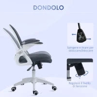 Sedia da Ufficio Ergonomica con Schienale a Rete e Altezza Regolabile, 65.5x61.5x88-97.5cm, Grigio