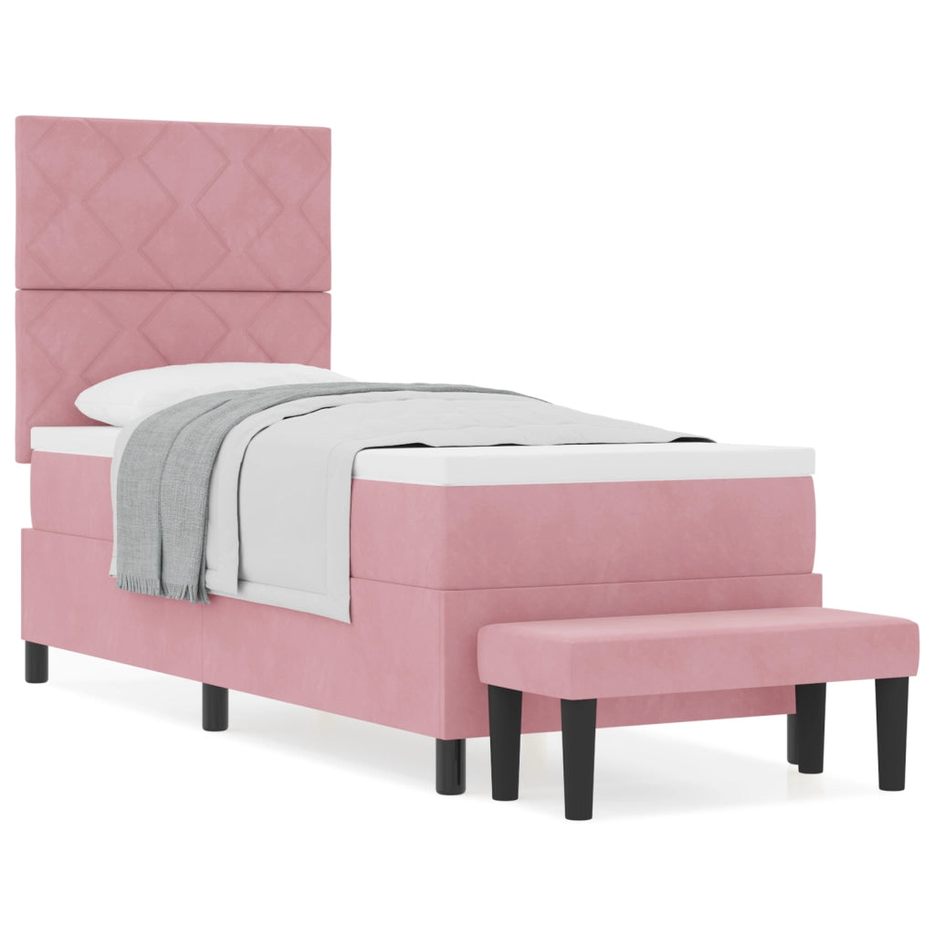Letto con Rete A Molla con Materasso & Panchina Rosa 80x200 cm Velluto