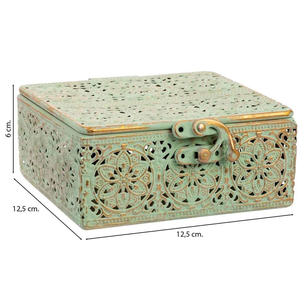 Scatola in metallo verde 12.5x12.5x6h cmh cm