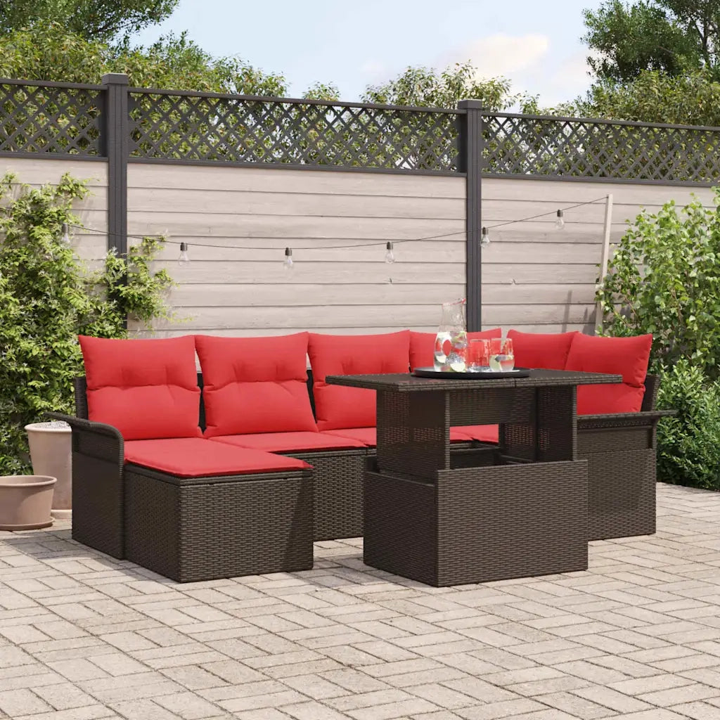 Set Divano da Giardino 7 pcs Marrone Rattan in Polipropilene 3357057