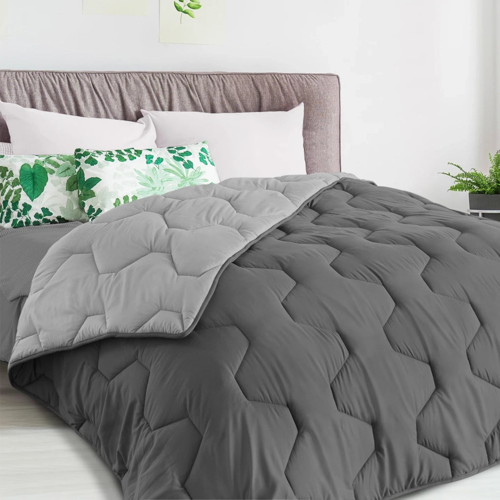IDMarket - Piumino 200x200 cm biface grigio chiaro e grigio 300 gr ABBY