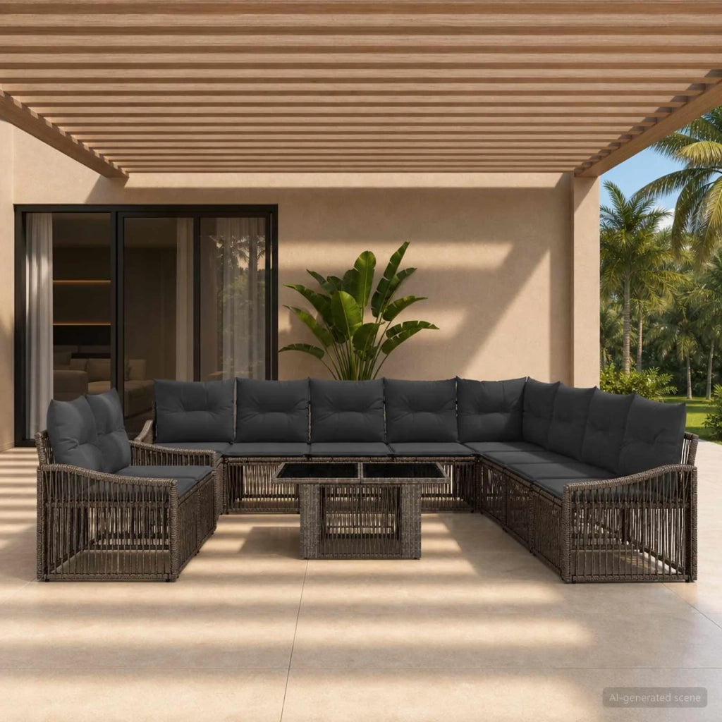 Set Divano da Giardino 11 pz Grigio e Grigio Scuro polyrattan 3437273