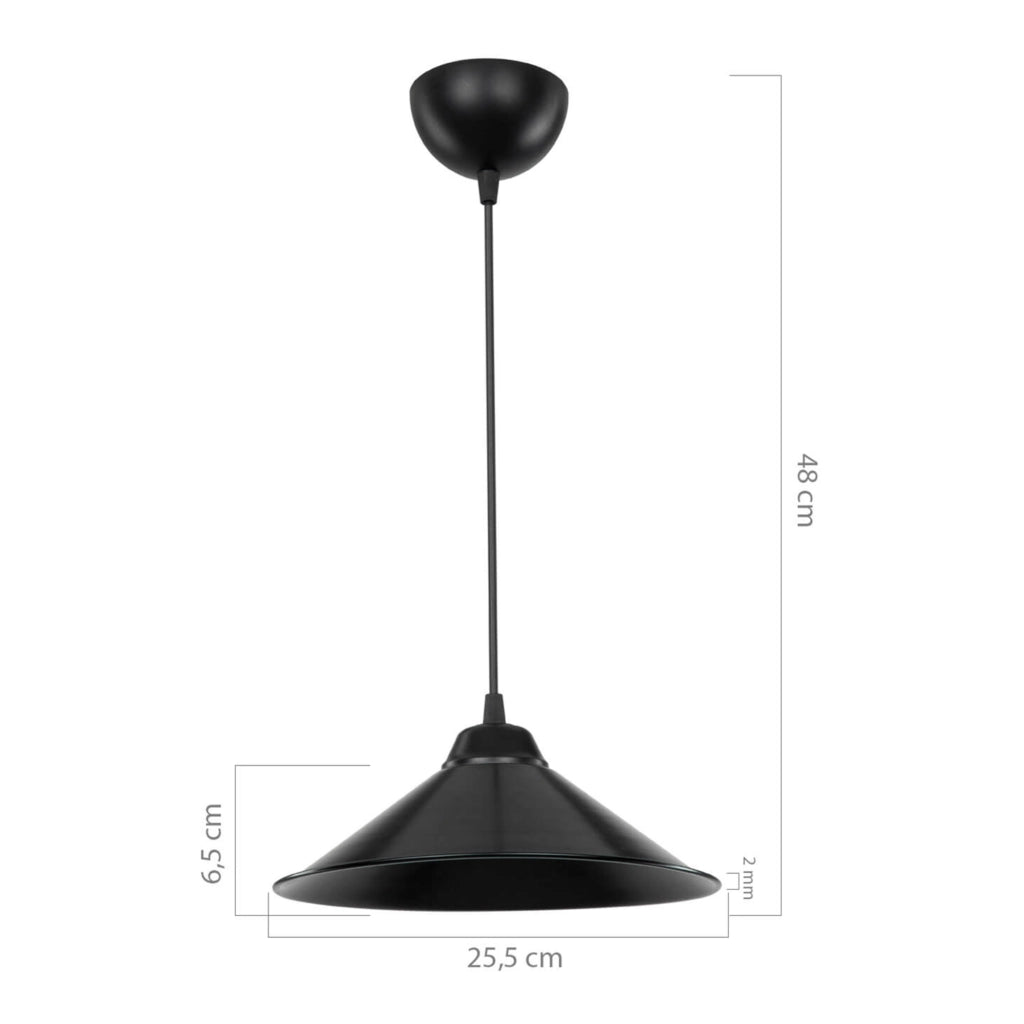 Lampada a Sospensione 'Hereford' con Paralume a Cono - Nero [lux.pro]
