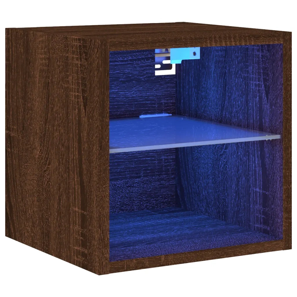 Mobile TV a Parete | Armadietto TV | Mobile Porta TV con Luci LED Rovere Marrone 30x28,5x30 cm