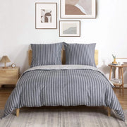 Set di lenzuola in cotone 200 x 200 cm, 3 pezzi, reversibili con strisce grigie, coperta morbida con cerniera a zip e 2 cuscini con copri cuscino 80 x 80 cm