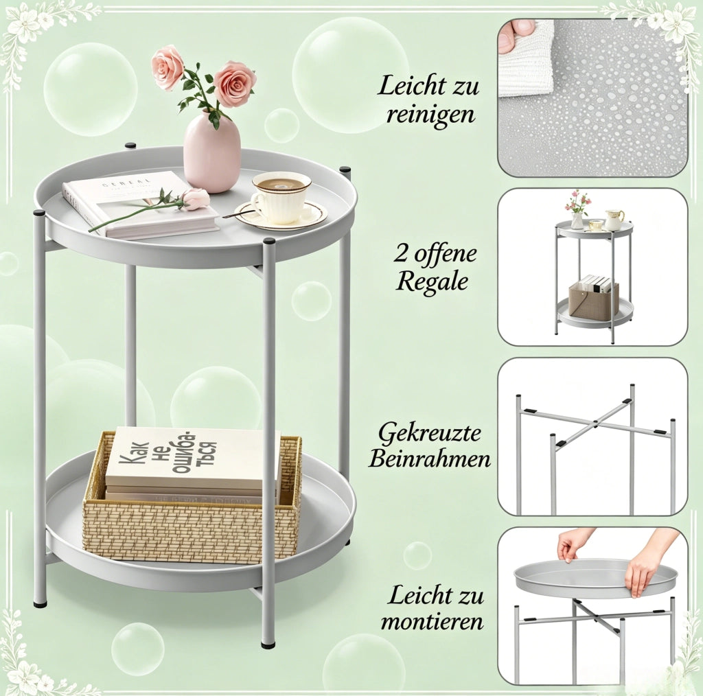 Tavolino laterale rotondo in metallo grigio chiaro Ø 44 cm
