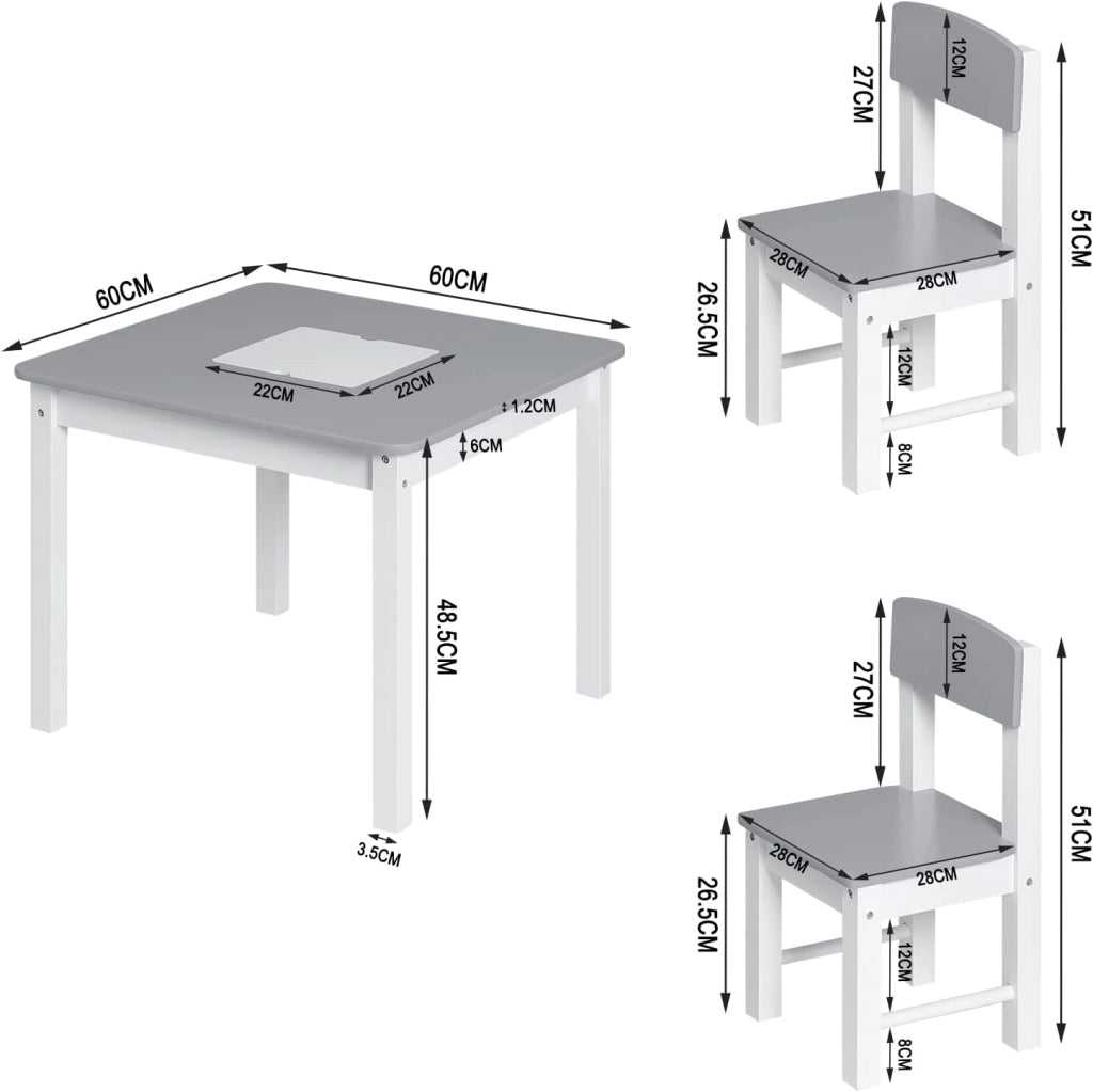 WOLTU Tavolo e Sedie per Bambini, Tavolino per Bambini con 2 Sedie, Scrivania per Bambini, con Base per Blocchi Reversibile e Tasca a Rete, per Cameretta, in MDF, Bianco e Grigio