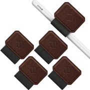 Pacchetto da 4 pezzi di appoggio per pennarelli adesivi per Apple Pencil e stilografici, anello elastico in pelle sintetica per quaderno, calendario, tablet, cartella, marrone