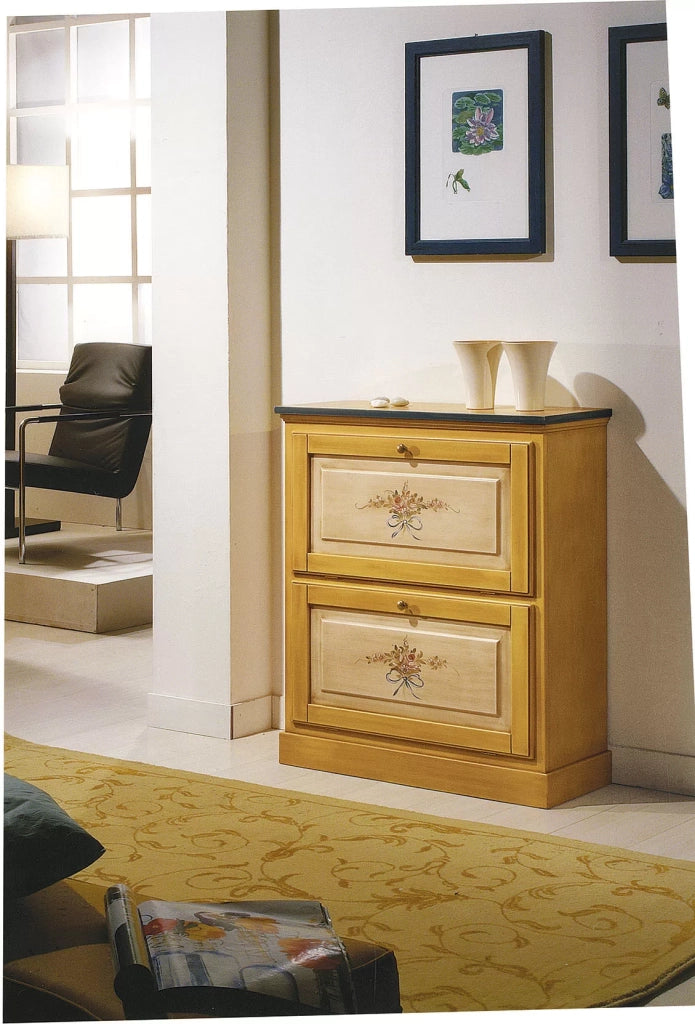 scarpiera 2 ante in legno massello giallo/blu l.80 x p.30 h.93 (1217) - Mobili 2G