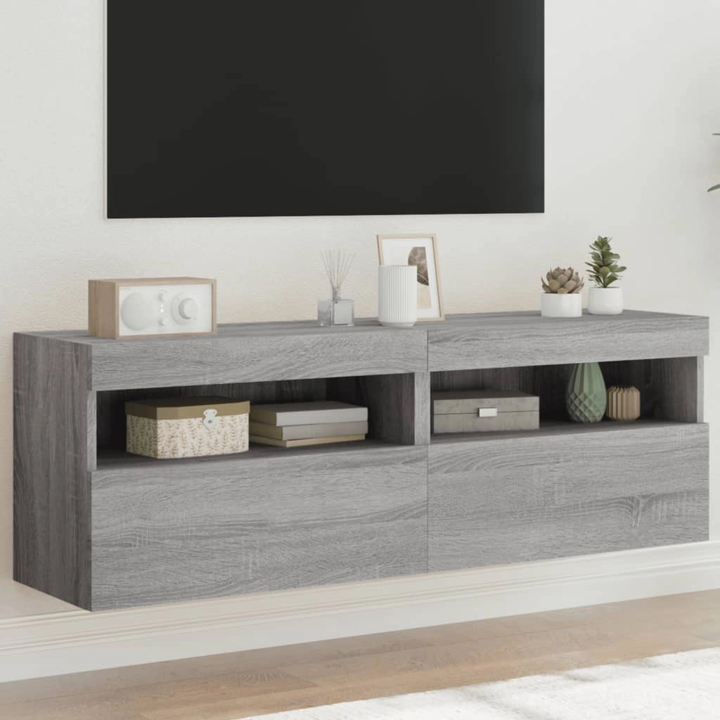 Mobili TV a Parete con Luci LED 2pz Grigio Sonoma 60x30x40 cmcod mxl 134133