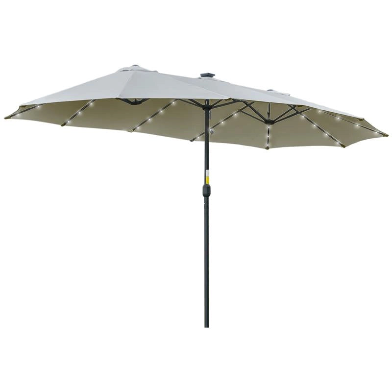 OMBRELLONE DA GIARDINO DOPPIO 4.5M CON 48 LUCI LED E MANOVELLA, GRIGIO CHIARO