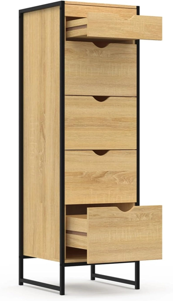 DETROIT Cómoda 5 cajones + 1 espejo 40 cm mueble recibidor de diseño industrial