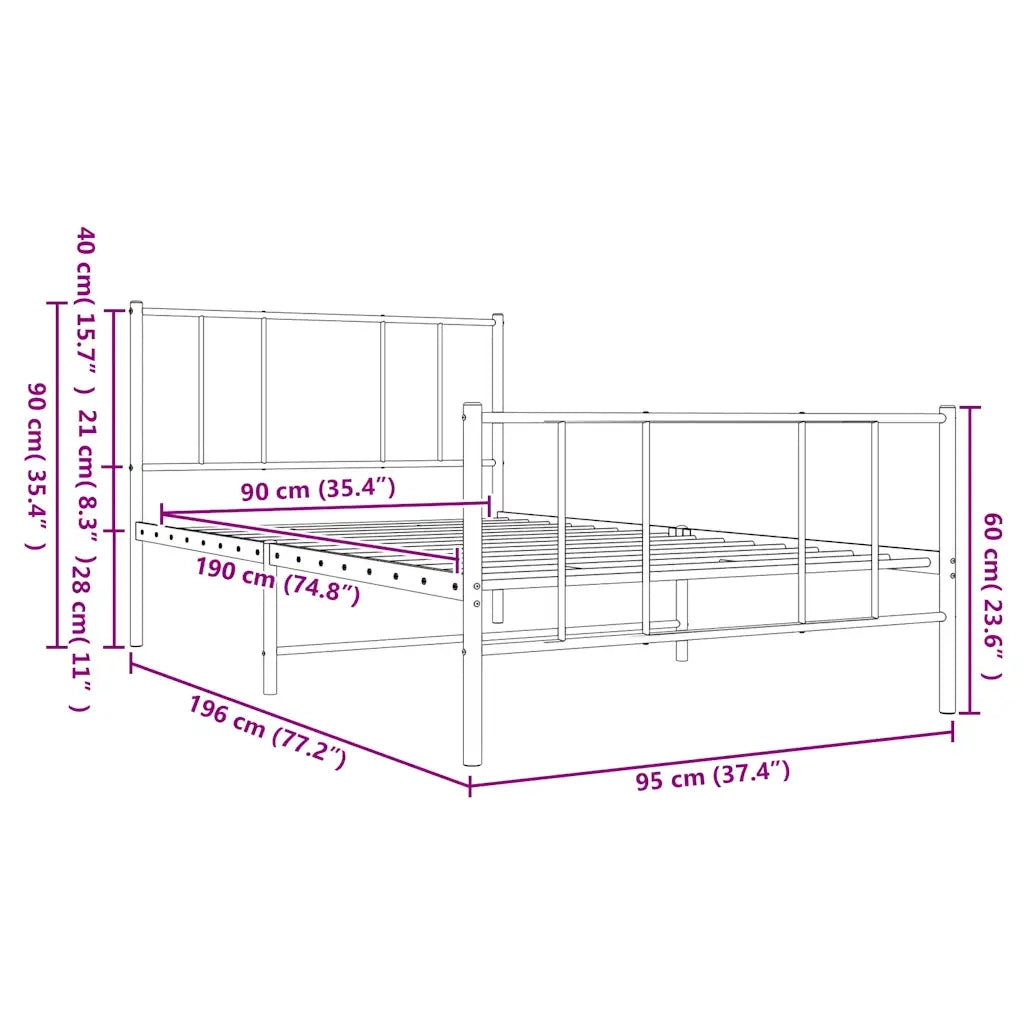 Giroletto con Testiera e Pediera Metallo Bianco 90x190 cm 352539